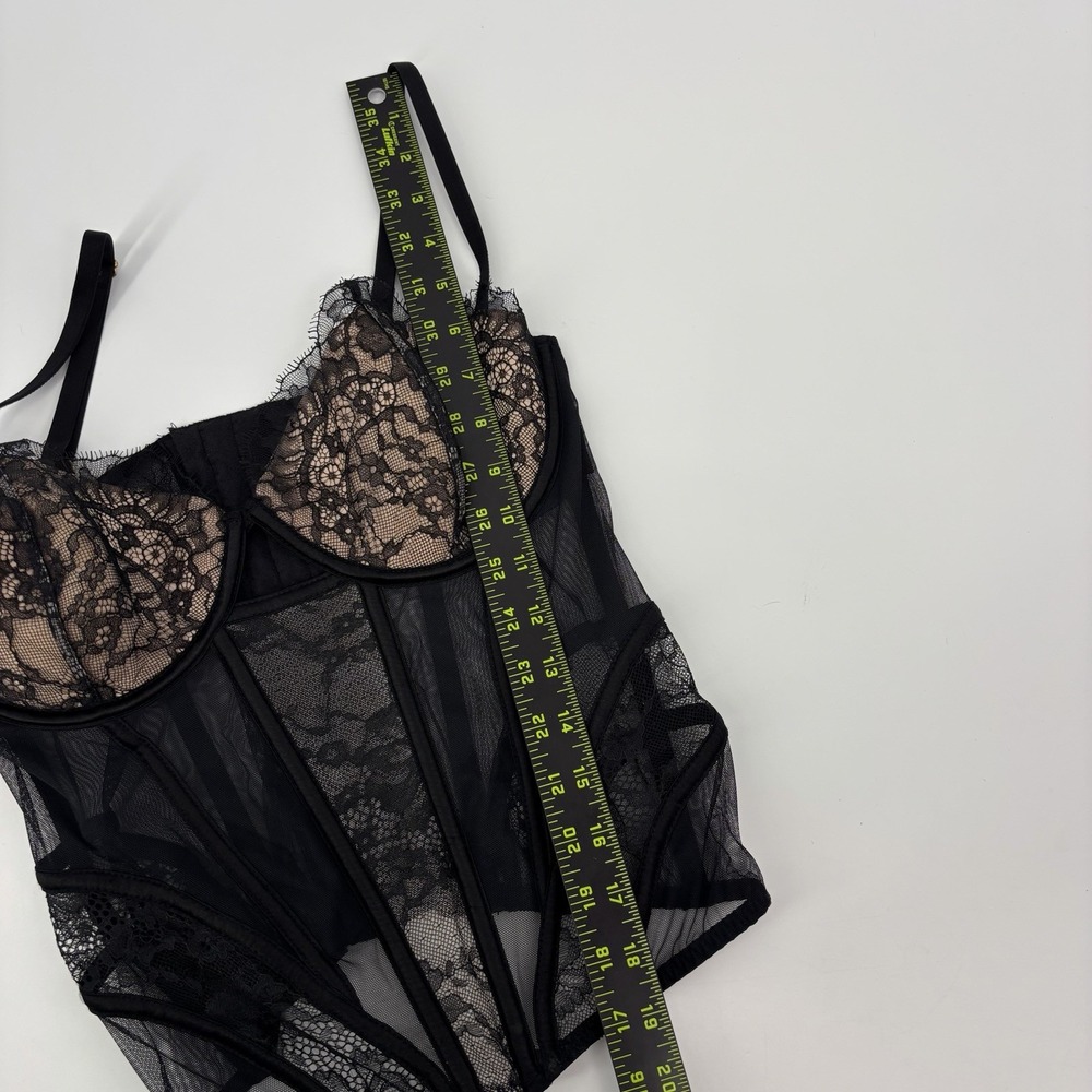 Victoria Secret Lingerie Bustier Corset 36C Black Lace Sheer Boned Underwire - Picture 6 of 6